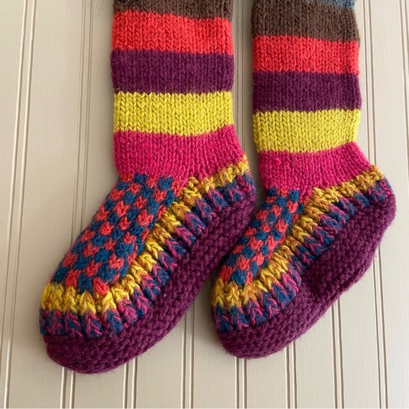 New Colourful Heavy Knit Wool Slippers Women’s Size 6-7 - Picture 2 of 5